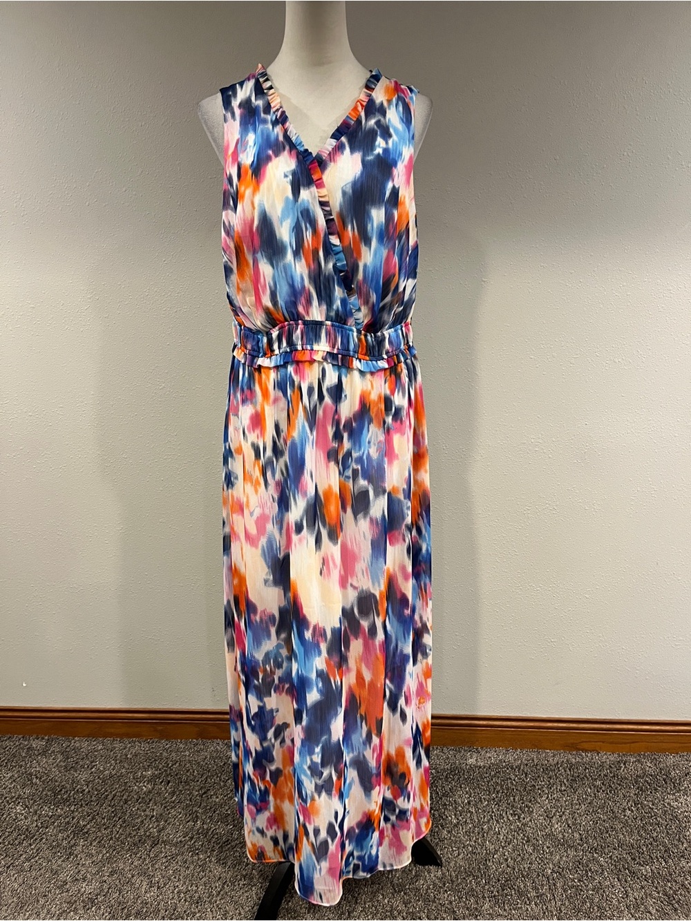 Sleeveless Watercolor Print Maxi‎ Dress size 14 W
